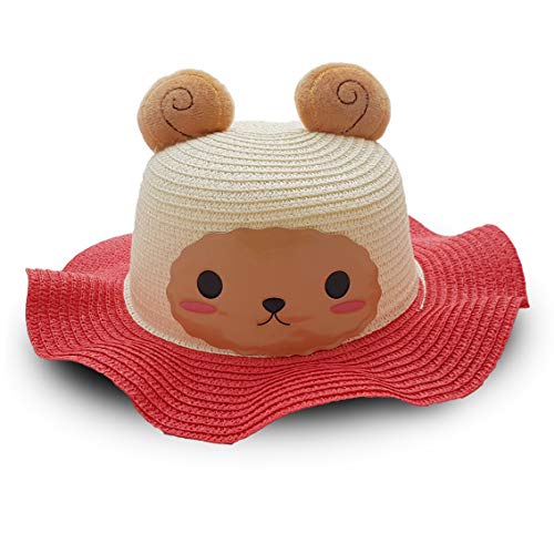 VRITRAZ Kids Hat, Summer Fashion Straw Bucket Cap, Suitable For 3-12 Years (Cartoon Red, Unisex)
