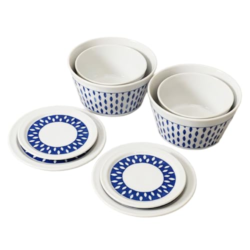 [美濃焼]反らし型 [蒼露] パック小鉢&中鉢+フタ皿 11cm&14cm 各2点 合計8点セット MEI237-2