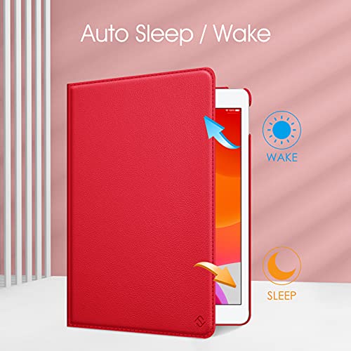 Image of Fintie Rotating Case for iPad 9th Generation (2021) / 8th Generation (2020) / 7th Gen (2019) 10.2 Inch - 360 Degree Rotating Stand Cover with Pencil Holder, Auto Wake Sleep, Red