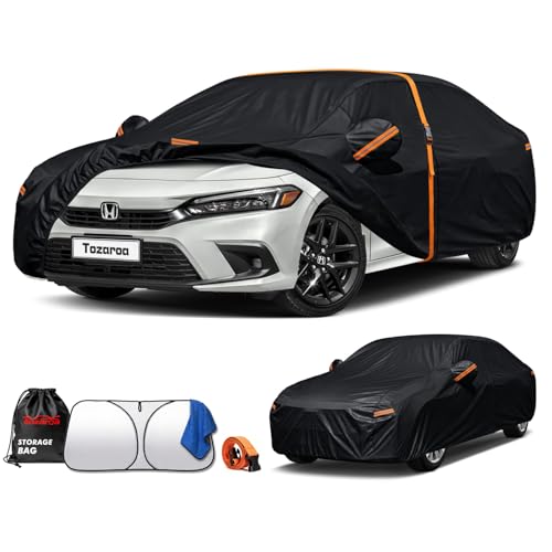 Honda Civic Car Cover Waterproof All-Weather with Windshield Sun Shade and Breathable Vents,Driver Door Zipper,Heavy Duty UV-Resistant (Includes a Towel)
