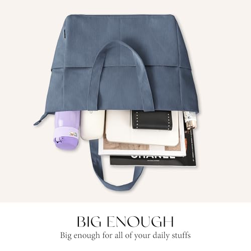 HOMESPON Large Corduroy Tote Bag for Women Everyday Shoulder Bag with Pockets and Zipper for Work Travel Vacation4