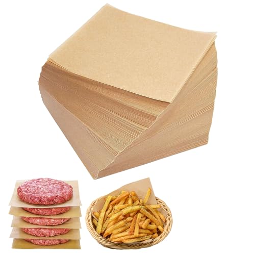 200 hojas de papel de pergamino marrón sin blanquear para hornear, papel precortado, hojas de papel encerado antiadherente para hamburguesas separadas, galletas y otros alimentos al almacenar