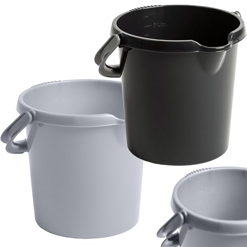 5L Plastic Bucket Strong Storage Bucket With Handle & Spout With Graduated Capacity Markers Multipurpose Storage, Garden, Cleaning & Kitchen (1, Grey)