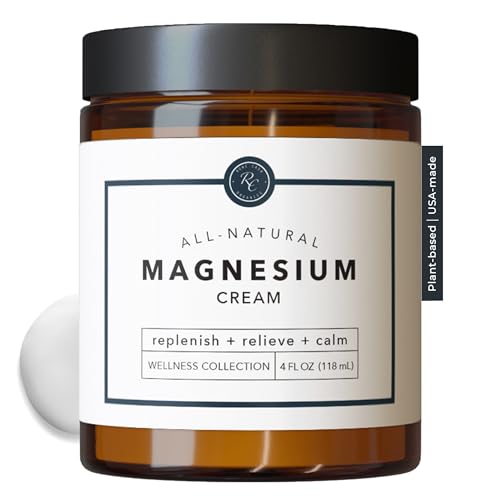 Image of Rowe Casa Organics Natural Magnesium Cream with Raw Shea Butter & Essential Oils – Topical Magnesium Body Cream for Relaxation & Skin Moisturizing – Non-Greasy Massage Lotion – 4 Fl Oz