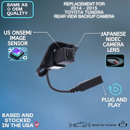 Image of Backup Camera for 2014-2015 Toyota Tundra Rear Tailgate Parking Cam | Replaces OE part 86790-0C020, rear view reverse parking assist backup monitor high definition hd video sensor