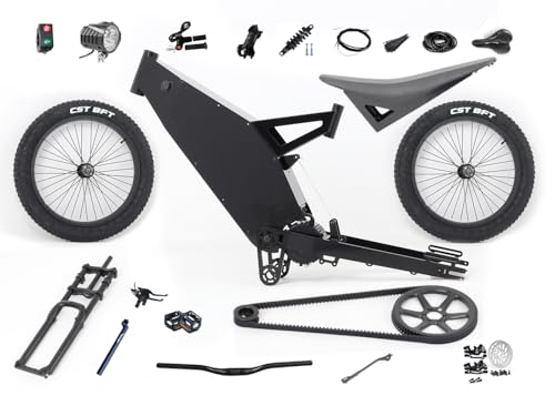 KEYU F4 Enduro Middle Motor Belt Drive Ebike Frame kit Parts Electric Road Bike Frame Carbon Fiber Stealth Bomber Frame Kit with Middle Motor and Belt Drive Rear Wheel Front Wheel fronk Fork etc.