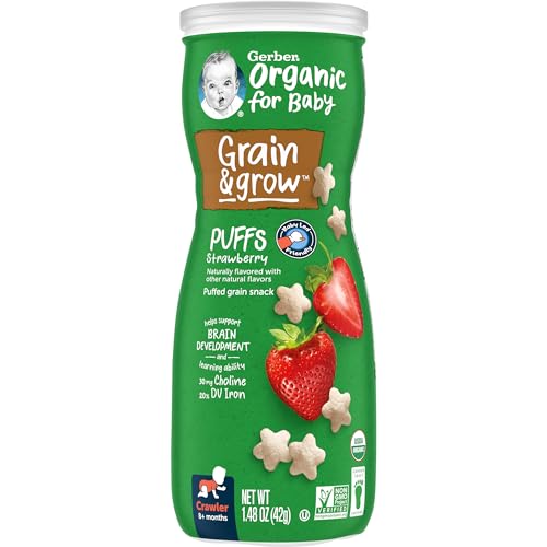 Gerber Baby Snacks, Organic Puffs, Strawberry, Baby Food, 1.48 Ounce (Pack of 6)