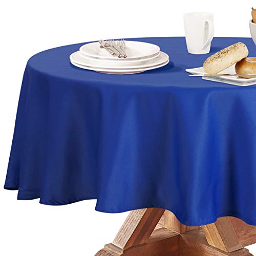 Image of Obstal 210GSM Round Table Cloth, Royal Blue, 90 Inch Diameter | Water Resistance Microfiber Tablecloth, Decorative Fabric Circular Table Cover for Outdoor and Indoor Use