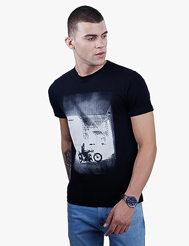 Image of Revolt Streetwear SINDICATE Men Revolt Men's Casual Round Neck 100% Cotton T-Shirt - Photographic Print (Jet Black, L)