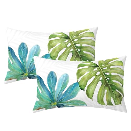 Aportt PILLOW-240117 Green Tropical Leaf Lumbar Pillow Covers 12X20 Inch Monstera Palm Leaves Couch Pillow Cases Botanical Plant Summer Throw Pillows Set Of 2 Home Decor cover