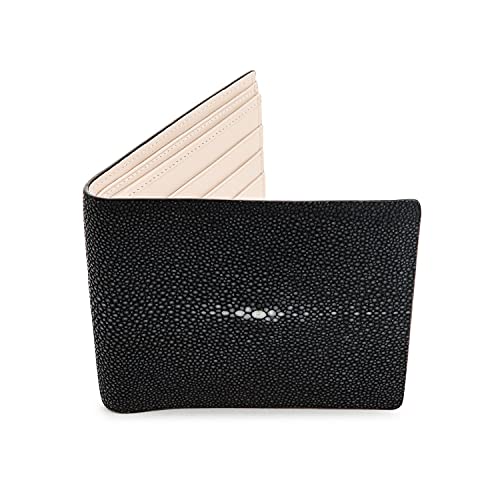 White Pearl Black Polished Stingray Leather Wallet