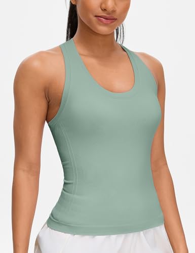 Nyvalle Seamless Workout Tank Tops for Women - Athletic Running Gym Sleeveless Shirts Crewneck Racerback Breathable Green - image 3