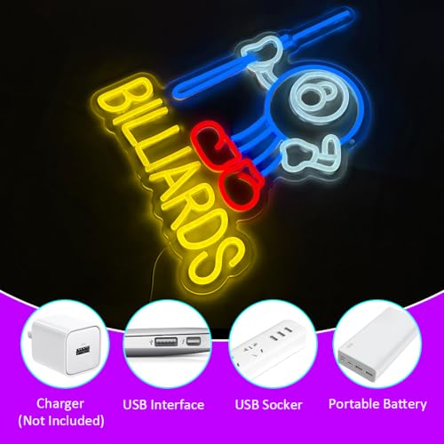 Image of Billiard Neon Sign, Man Cave Neon Sign, Neon Signs for Wall Decor, USB Powered Neon Wall Signs for Billiard Room Game Party Decor Bedroom Man Cave Boys Billiards Lovers Gift