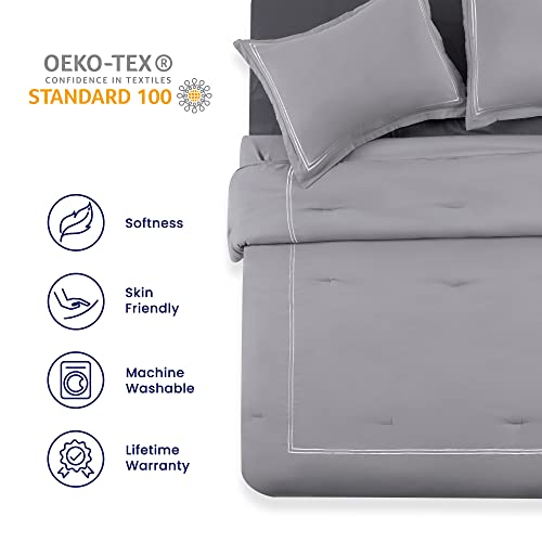 Sleep Zone Luxury Hotel Bedding Comforter Set 3-Piece Machine Washable, Lightweight Down Alternative Comforter With Embroidered Stripes, King (106" X 95"), White Strips #TOP6