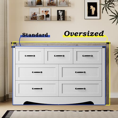 Image of BORNOON 7-Drawer Dresser for Bedroom, Modern Wooden Chest of Drawers with Metal Handles, Anti-Tipping Design, Sturdy and Stable Storage Organizer for Living Room, Entryway, Home Office
