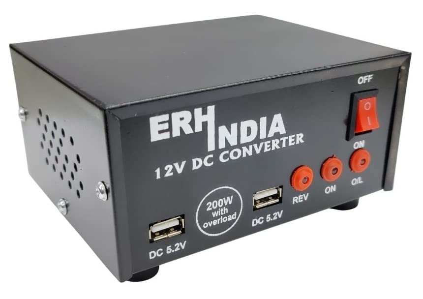 Image of ERH India 200 Watt 12v DC to AC Converter 12v Mini Car Inverter with Built in 2 USB Charging Ports and Free Data Cable (Converter with Data Cable and 50w Flood Light)
