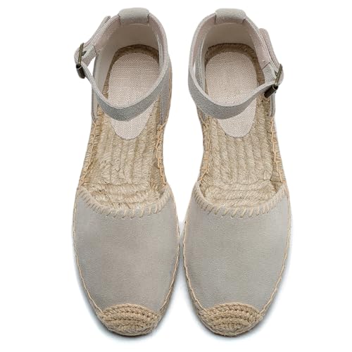 Image of Women's Espadrille FLat Sandals Closed Toe Ankle Wrap,Classic Lace Up Summer Dressy Flat Shoes