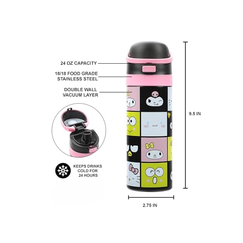 Image of Hello Kitty & Friends Character Face Squares 24 Oz Stainless Steel Water Bottle