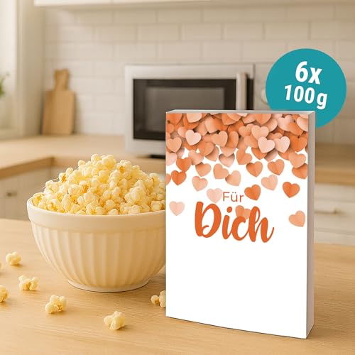 Liebevolles Gastgeschenk – 6x100g Süßes Mikrowellen-Popcorn – Für Dich – Leckeres Mitgebsel für Hochzeit, Geburtstag & besondere Anlässe – vegan & glutenfrei