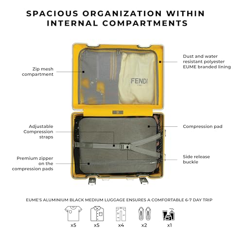 Image of EUME 100% Aluminium Trolley Bag for Travelling| 60cm Luggage Trolley Bag Medium Size for Travel| 8 Silentrun 360 Degree Spinner Wheels System| Premium Trolley Bag for Travel (Black with Red Wheels)
