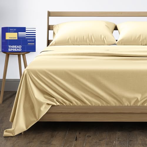 Image of THREAD SPREAD Full Size Bed Sheets, Luxury 1000 Series Paradise Collection 100% Egyptian Cotton Sheets Full Size Set (4 PC, Sand), Silky Soft, Cooling, Sateen, 16 inch Deep Pocket Hotel Sheet Set