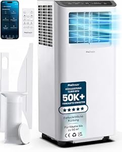 Pro Breeze 12000 BTU Mobile Klimaanlage (Räume bis 50㎡) – Klimaanlage mobil mit App-Steuerung, Timer & LED-Display – inkl. Fensterabdichtung & Abluftschlauch – Mobiles Klimagerät für Zuhause & Büro