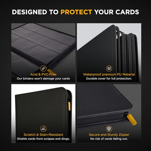 Card Guardian - 9 Pocket Premium Black Card Binder with Zipper for 360 Cards - Trading card binder with Side Loading Pockets for Trading Card Games -TCG Binder (Black) by Card Guardian - Image 3