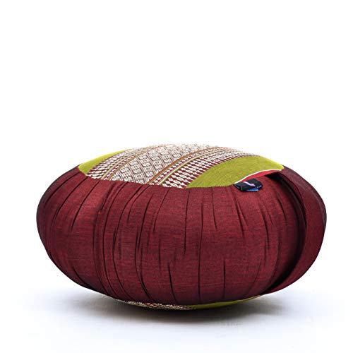 Leewadee Cojín Redondo De Meditación Almohada De Yoga Zafu Orgánico Naturalmente Ecológico, 40x20 cm, Capok, Rojo Verde