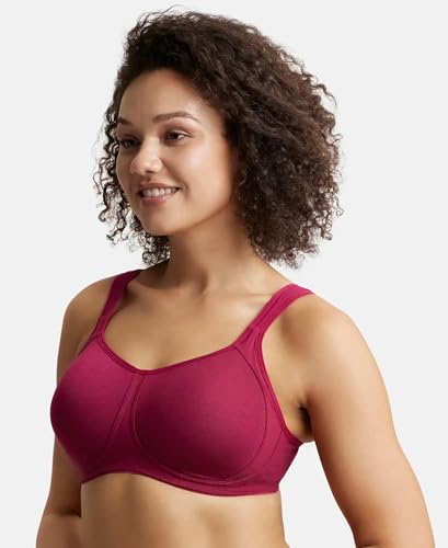 Image of Jockey FE78 Women Wirefree Padded Super Combed Cotton Elastane Stretch Full Coverage Plus Size Bra with Broad Cushioned Fabric Strap