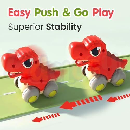 Image of Kidology Push & Go Dinosaur Cars Toy for Toddlers, Friction Powered Dino Cars Set of 4, Mini Pull Back Vehicle, Montessori Educational Toy for Boys & Girls, Birthday Gift for Kids