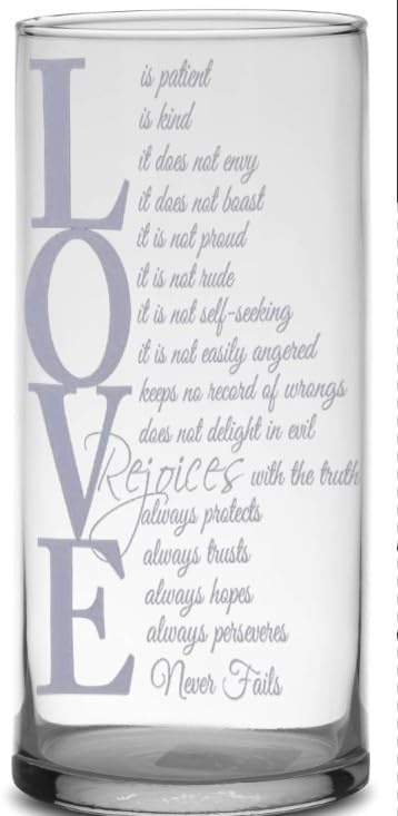 Personalized, Engraved, Vase, Candle Holder, Custom Corinthians 13:4,Wedding,Anniversary,Quote on Glass,Love,Valentines