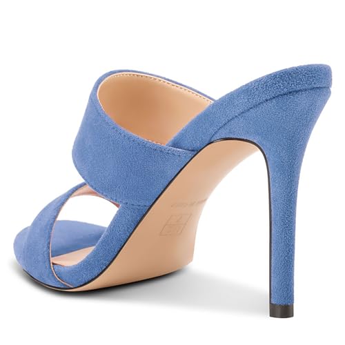 Image of NobleOnly Womens Round Open Toe Heeled Sandals Two Strap Stiletto High Heel Sandals Backless Dress Slip-on Mules Sandals 3.9 Inches Heels