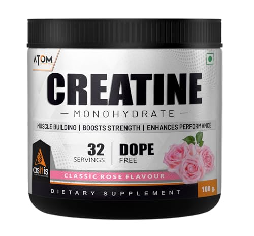 Image of AS-IT-IS ATOM Creatine Monohydrate 100g - 32 Servings, Classic Rose, Dope free, Enhances Performance, Promotes Muscle Gains
