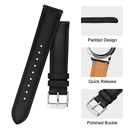 BISONSTRAP Textured Leather Watch Straps, Quick Release, Leather Straps for Men Women, 18mm 20mm 22mm, Black / Silver Buckle, 22mm, Classic