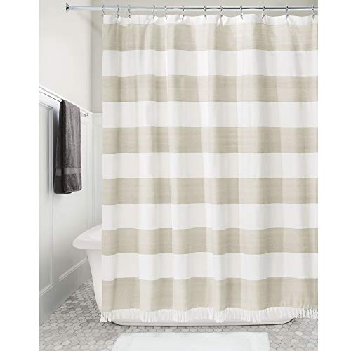 iDesign Wide Stripe Fabric Shower Curtain with Tassels, Fringe for Master, Guest, Kids  Bathrooms, Bathtubs, Stalls, Linen