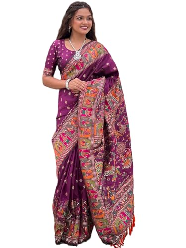 Women's Kashmiri Pashmina Silk Saree With Unstitched Blouse Piece