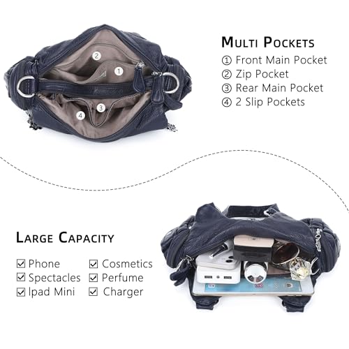 Image of Angel Kiss Purses for Women Small Hobo Shoulder Bags Vagen Leather Multi-Pocket Tote Bag with Zipper