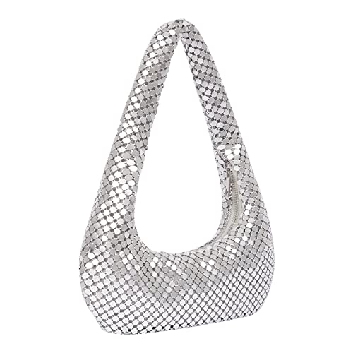 Silver Evening Bag Women Unique Handbags Cool Purses Small Shoulder Purse Silver Metallic Purse Designer Evening Bag(Silver) #TOP1