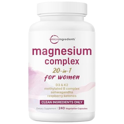 Magnesium Complex for Women, 240 Vegetarian Capsules | 20-in-1 Formula - Magnesium Blend with Vitamin D3, K2, Ashwagandha & More | Filler Free, Non-GMO