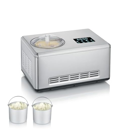 SEVERIN 2-in-1 Eismaschine mit Joghurtfunktion, Kompressor Ice Cream Maker für Eis, Sorbet und Frozen Joghurt, Speiseeismaschine inkl. zwei Eisbehälter, Edelstahl-gebürstet, EZ 7406
