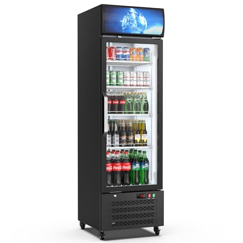 12 Cu Ft Commercial Display Fridge for Beverage,Glass Door Upright Refrigerator Merchandiser with Front LED Light,Large Freestanding Compact Slim Business Cooler for Shop,Restaurant,Apartment,etc