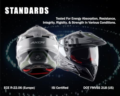Image of Axor X-Cross Orbit ISI ECE and DOT Certified Premium Off-Road Full Face Helmet with Pinlock Fitted Dual Visors and Stylish Peak-Athena Grey Black-M