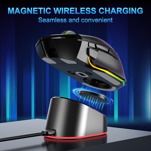 Image of Compact Magnetic Computer Mouse Charging Dock R3 for Razer Basilisk V3 Pro, Cobra Pro, Naga V2 Pro, Auto Shut-Off, Switch LED Charge Status, Anti-Slip Base, 6.6ft Cable