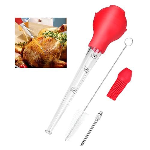 AUSYIWI Jeringa para Carne, Jeringa para Asar, Jeringa para Alimentos, Jeringa de Cocina con Cepillo de Silicona y Cepillo de Limpieza, Inyección de Marinado para Carne de Res, Pollo, Vieiras, Pavo