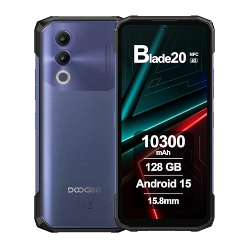 DOOGEE Rugged Smartphone Blade 20, 20GB+128GB(2TB External), 10300mAh Battery&15.8mm Slim, 6.6'' All-Screen Display, 16MP AI Camera, Triple Card Slot, Android 15 Outdoor Phone, Fingerprint NFC Purple