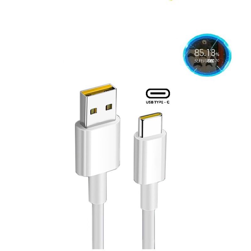 Image of 45W SuperVOOC Fast Charger Adapter with USB to C Cable Compatible with Oppo A78 5G / A79 / A59 / A3 Pro / K12x / F27 / F27 Pro 5G / Reno12 F 5G (45 W Adapter & Cable)
