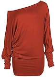 Forever Womens Long Sleeves Plus Size Plain Off Shoulder Batwing Stretchy Top