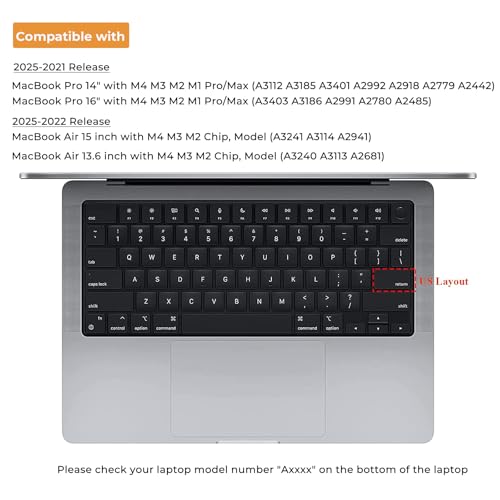 EooCoo Premium Keyboard Cover Skin Ultra Thin Protector Compatible with 2025-2021 MacBook Air 15" 13.6" M4 M3 M2 Chip, MacBook Pro 14" 16" M4 M3 M2 M1 Pro Max Chip, Clear