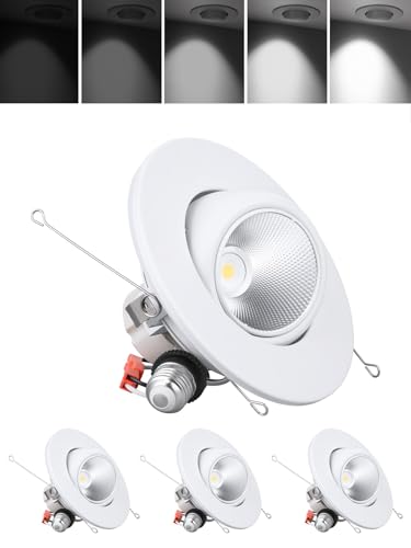 TORCHSTAR 6 Inch LED Gimbal Retrofit Recessed Light Dimmable, 5000K Daylight, 12W CRI90 Directional Eyeball Can Light, Swivel Adjustable Spotlight Downlight ETL, Pack of 4