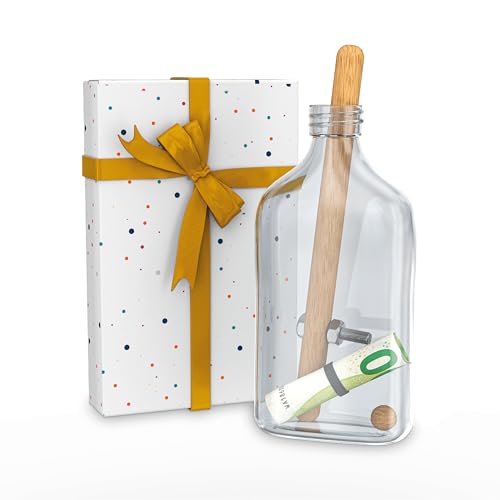 LUKEDO Flaschensafe Geldgeschenk Rätsel [Set inkl. Geschenkverpackung und Schleife] Flaschentresor - Geldgeschenke Verpackung Rätsel Geschenke - Tresor Flasche - Flaschenrätsel - Flaschen Puzzle